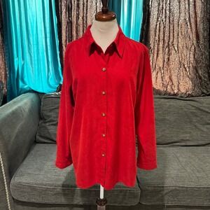 Crazy Horse Liz Claiborne Red Faux Suede Button Down Shirt Womens Large Long Slv